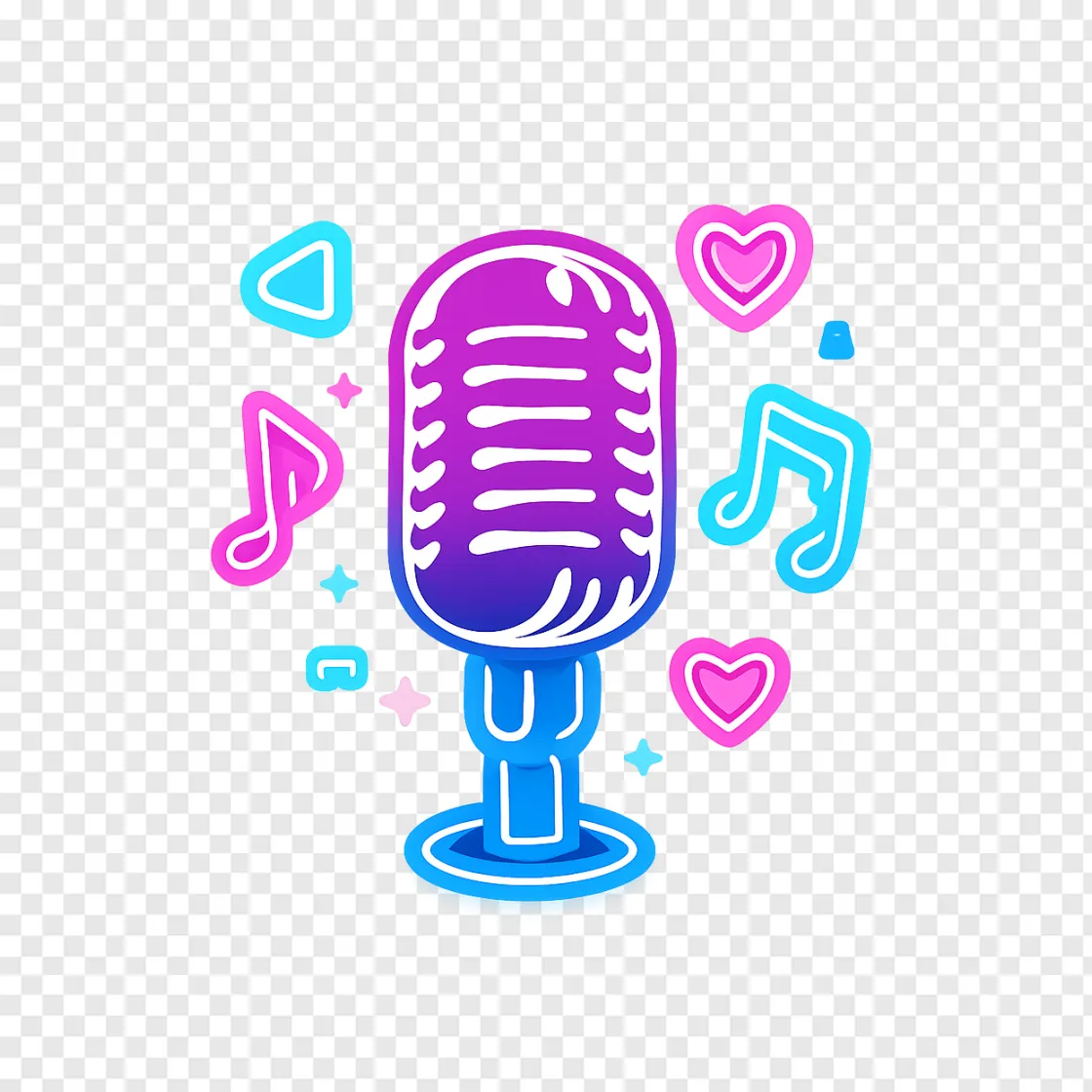 Neon Microphone Music PNG Design