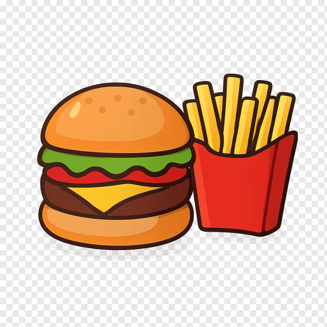 Delicious Burger And Fries PNG Graphic