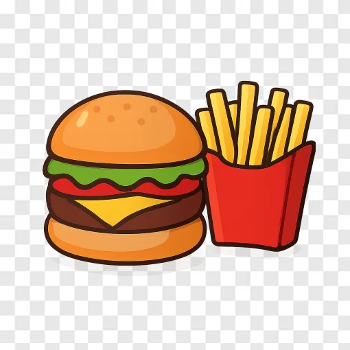 Delicious Burger And Fries PNG Graphic