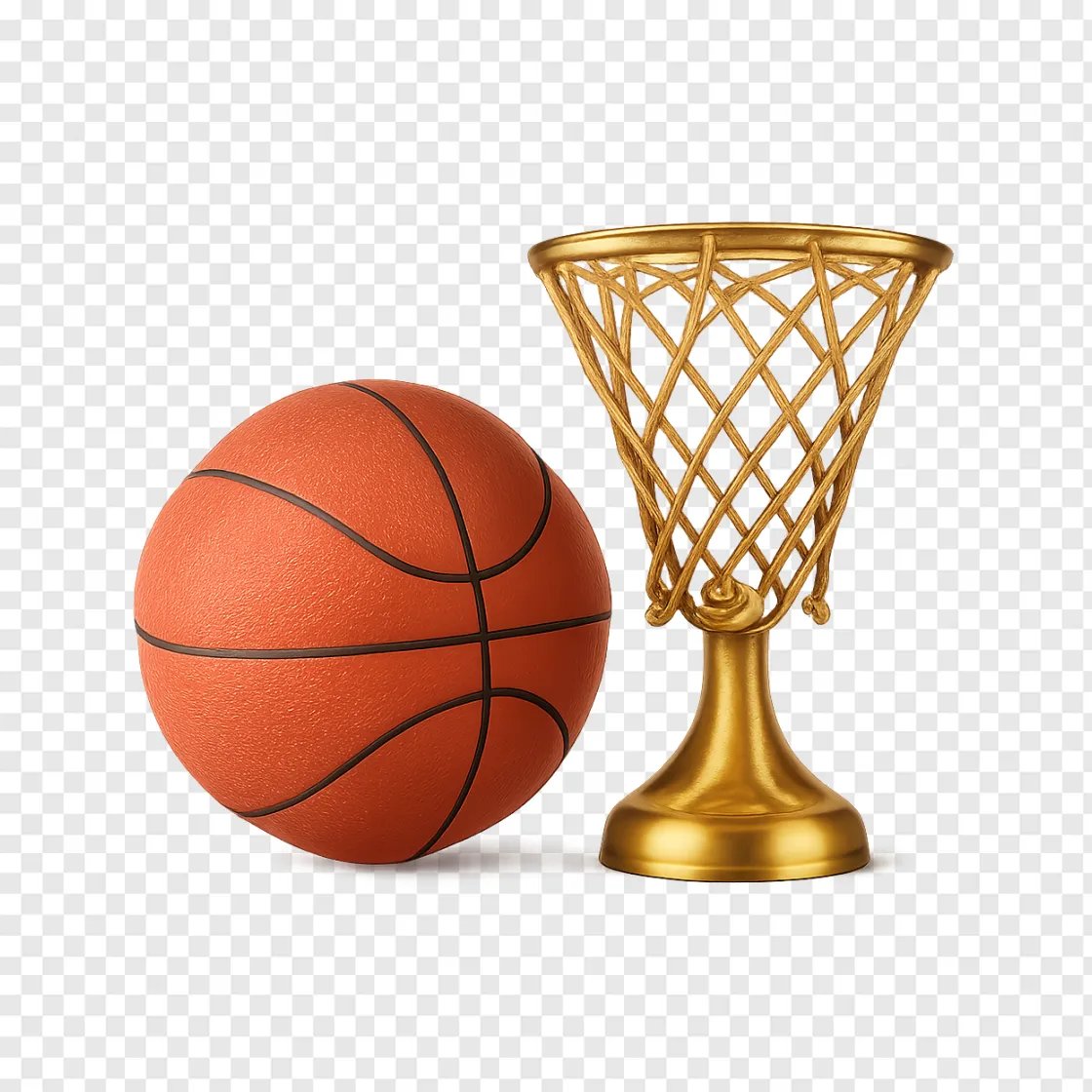 Basketball Championship Trophy And Ball PNG