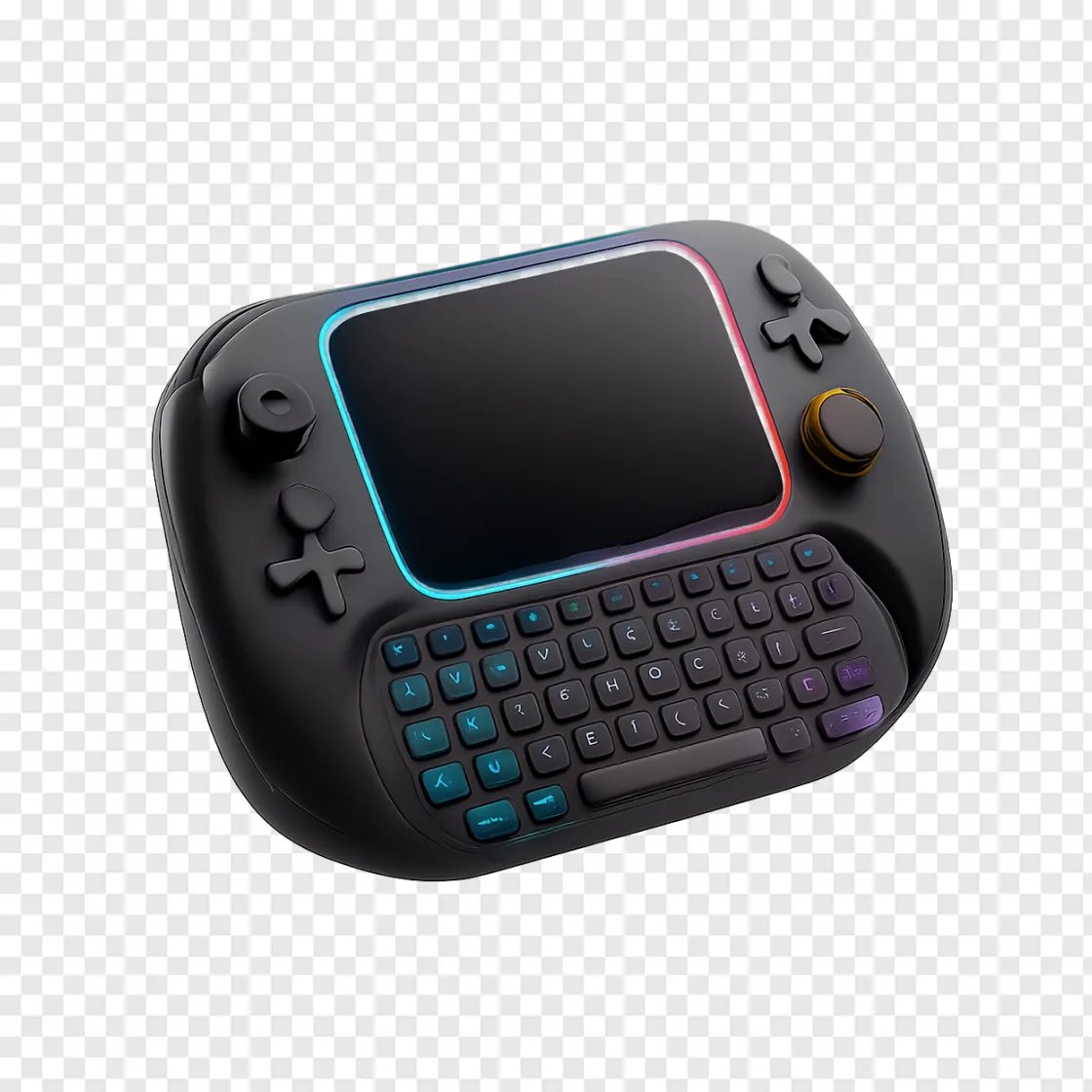 Futuristic Gaming Handheld With Keyboard PNG Image