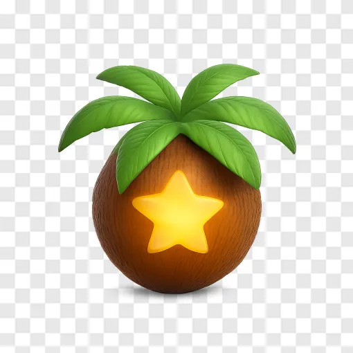Tropical Coconut With Palm Leaves PNG