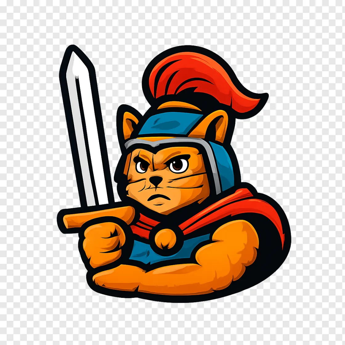 Retro Warrior Cat Emblem PNG Free Download