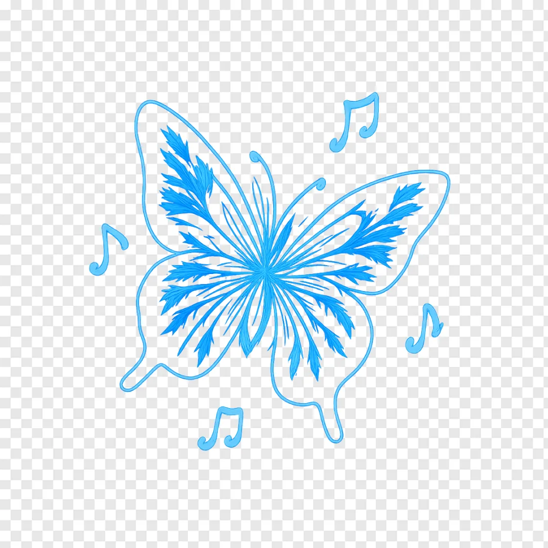 Retro Blue Butterfly PNG Music Concept