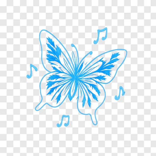 Retro Blue Butterfly PNG Music Concept