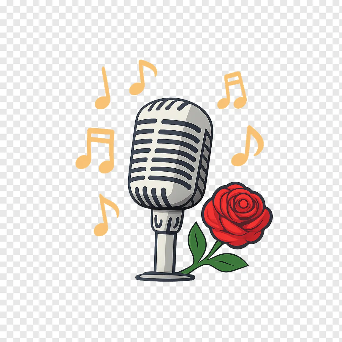 Romantic Microphone With Music Notes PNG