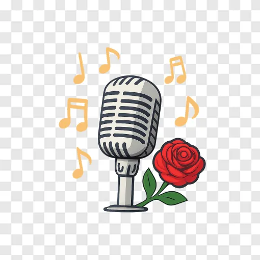 Romantic Microphone With Music Notes PNG