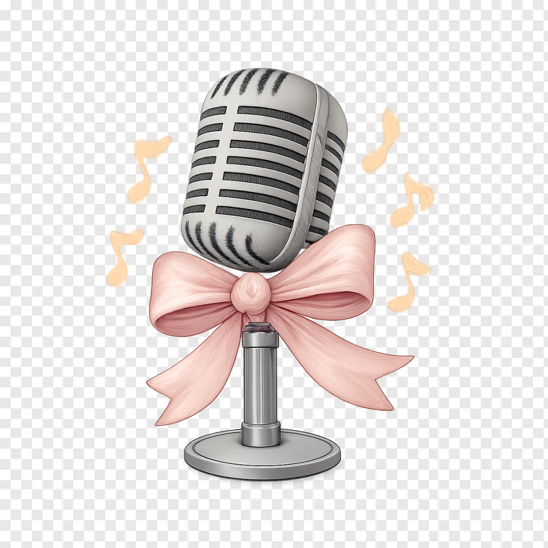 Vintage Music Microphone With Pink Ribbon PNG