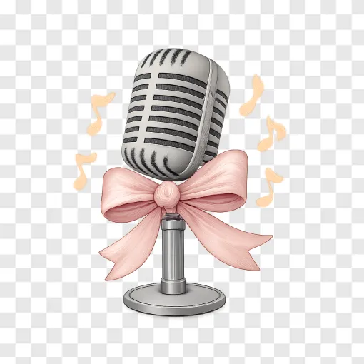 Vintage Music Microphone With Pink Ribbon PNG