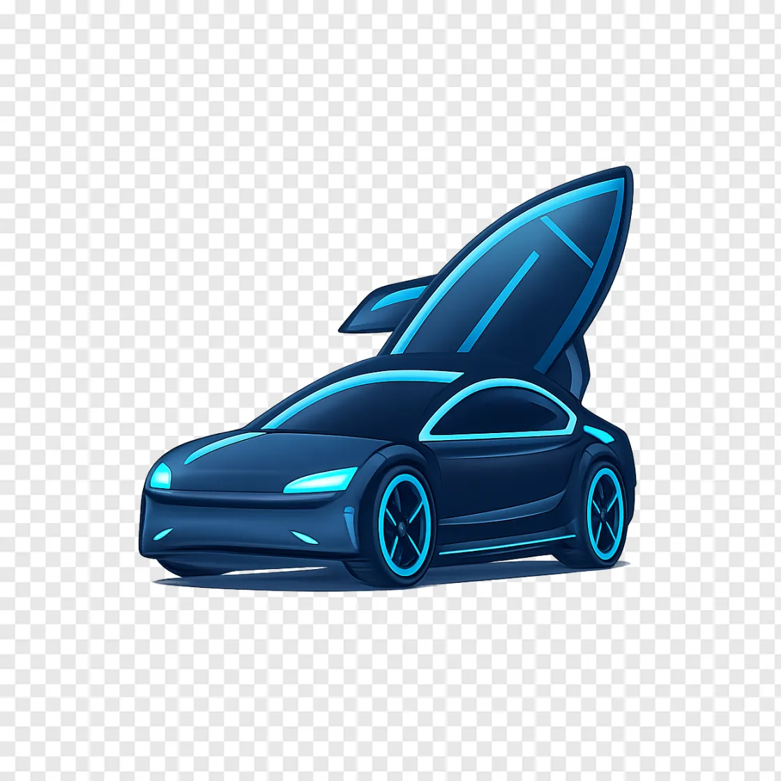 Futuristic Rocket And Electric Car PNG