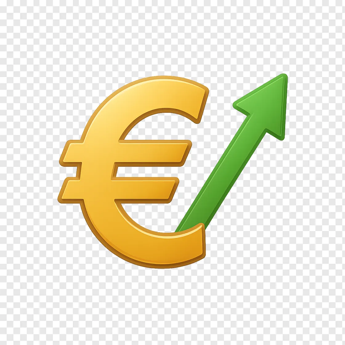Euro Currency Symbol With Growth Arrow PNG