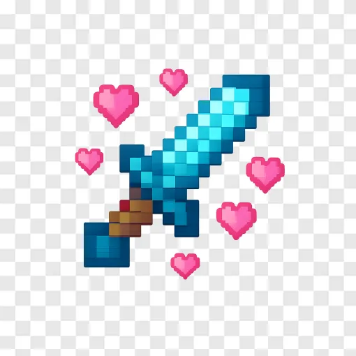 Minecraft Diamond Sword With Hearts PNG Transparent