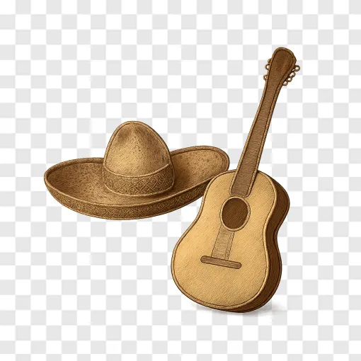 Vicente Fernandez PNG: Classic Mariachi Hat And Guitar Graphic
