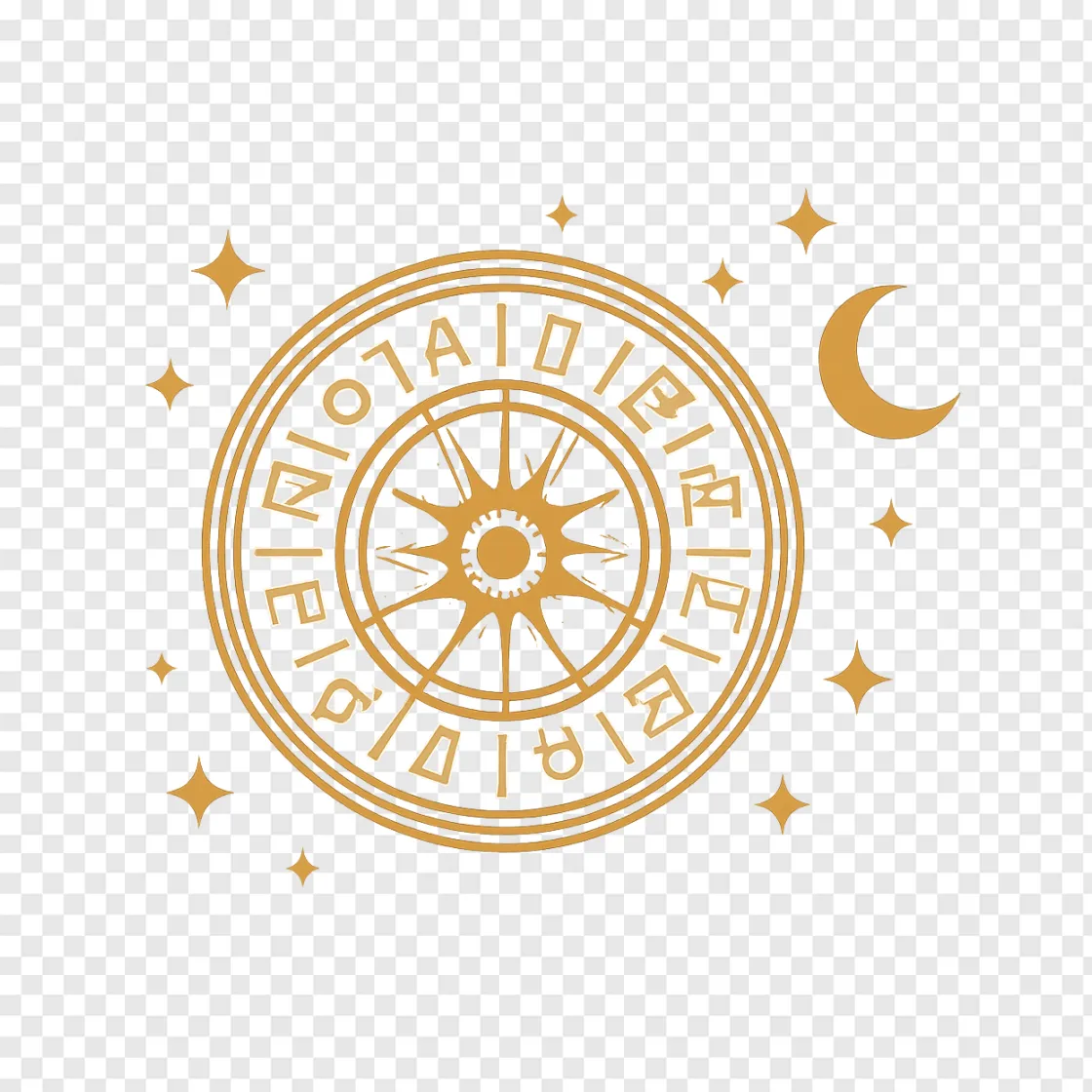 Golden Zodiac Wheel PNG Transparent Background