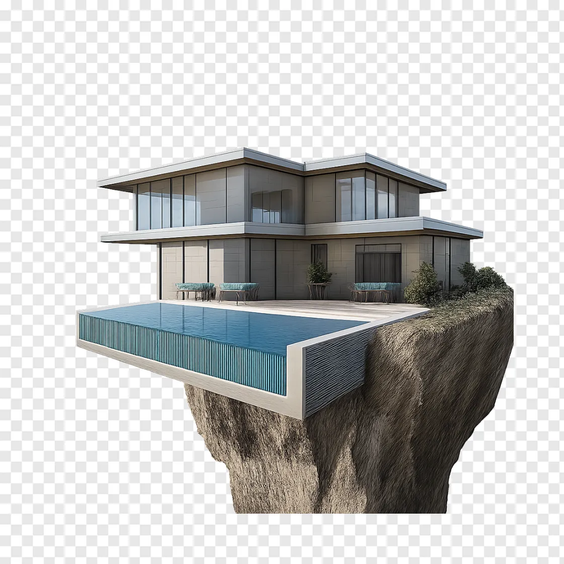 Modern Cliff House PNG Transparent Image