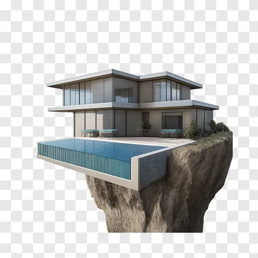 Modern Cliff House PNG Transparent Image