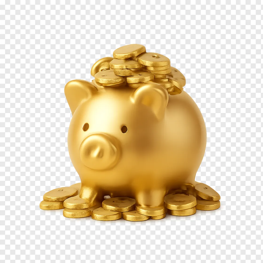 Gold Piggy Bank PNG Transparent Image