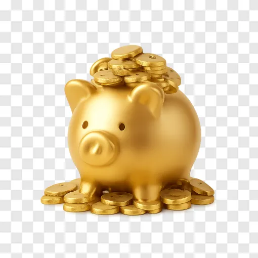 Gold Piggy Bank PNG Transparent Image