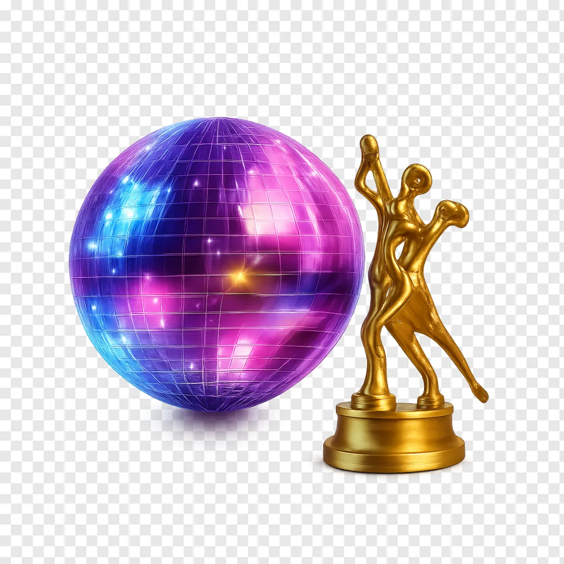 Shiny Dance Trophy And Disco Ball PNG