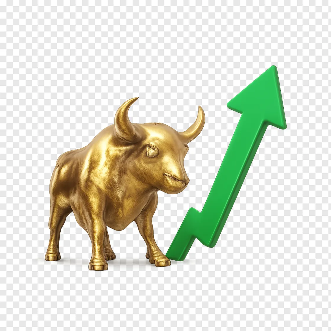 Stock Market Bull And Rising Chart PNG