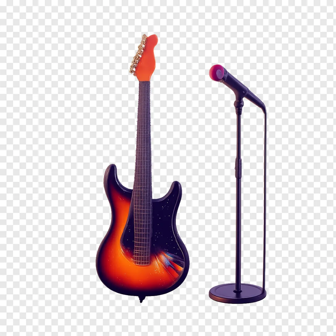Rock Music Electric Guitar And Mic Stand PNG