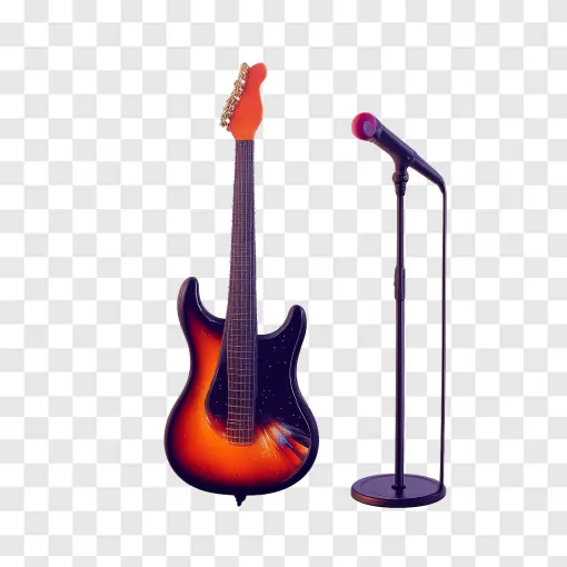 Rock Music Electric Guitar And Mic Stand PNG