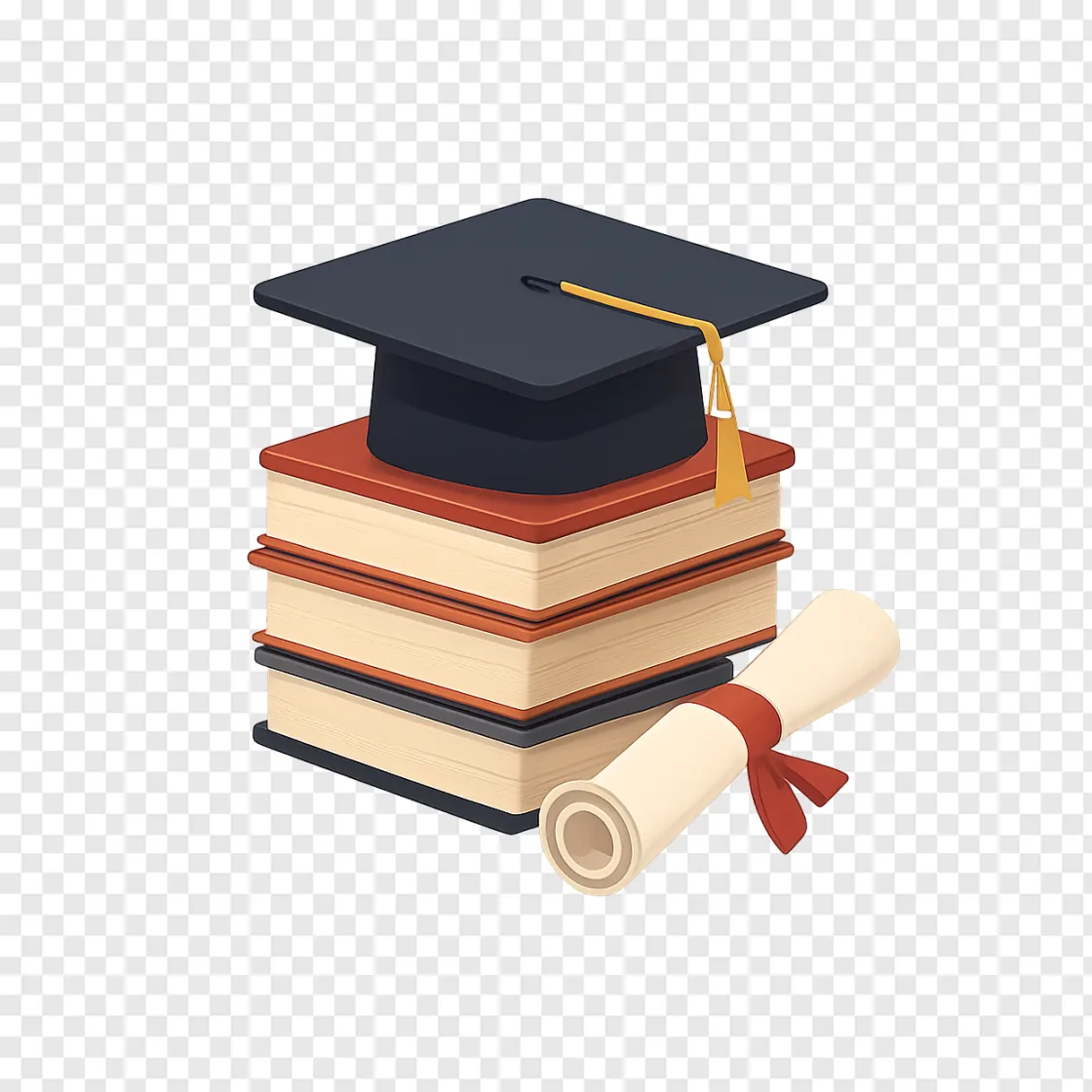 Graduation Cap And Books PNG For Academic Designs