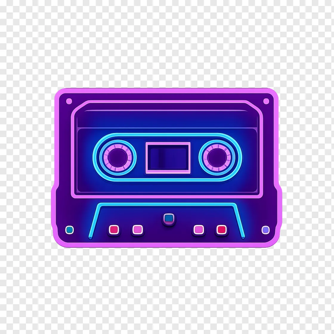 Neon Music Cassette PNG Transparent