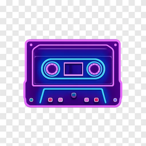 Neon Music Cassette PNG Transparent