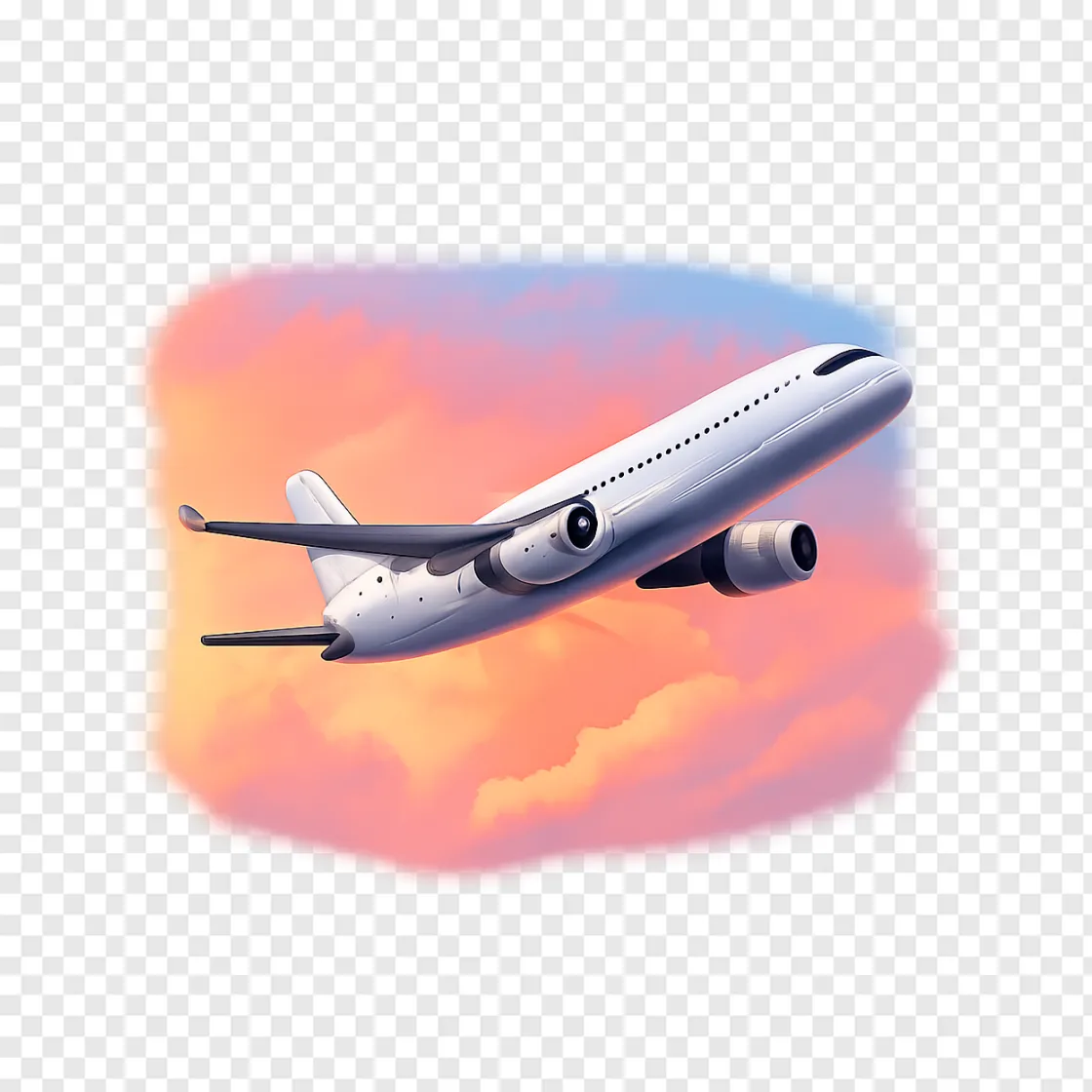 Commercial Airplane Flying At Sunrise PNG