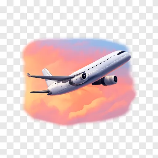 Commercial Airplane Flying At Sunrise PNG