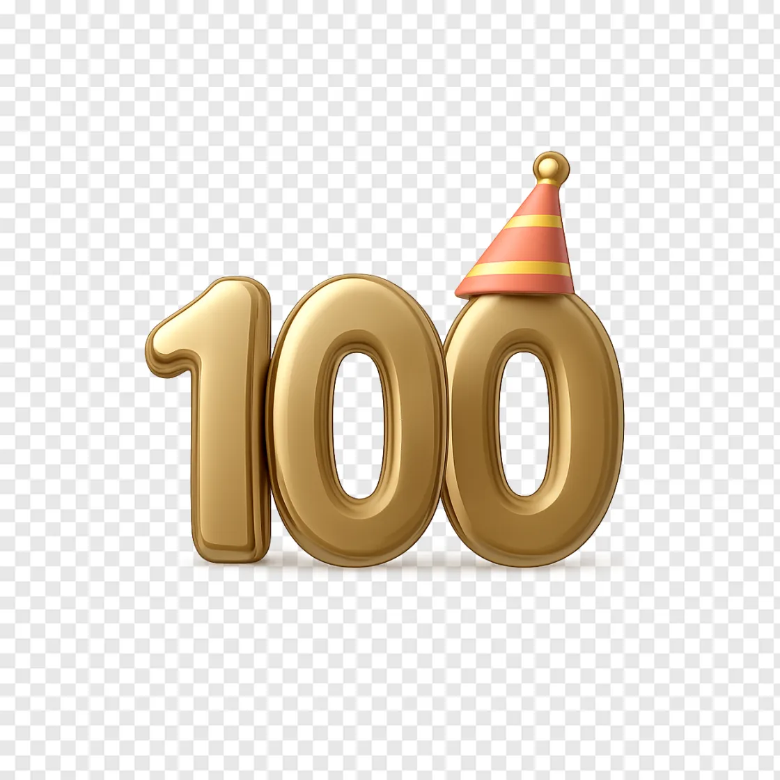 Golden Number 100 PNG Milestone Celebration Image