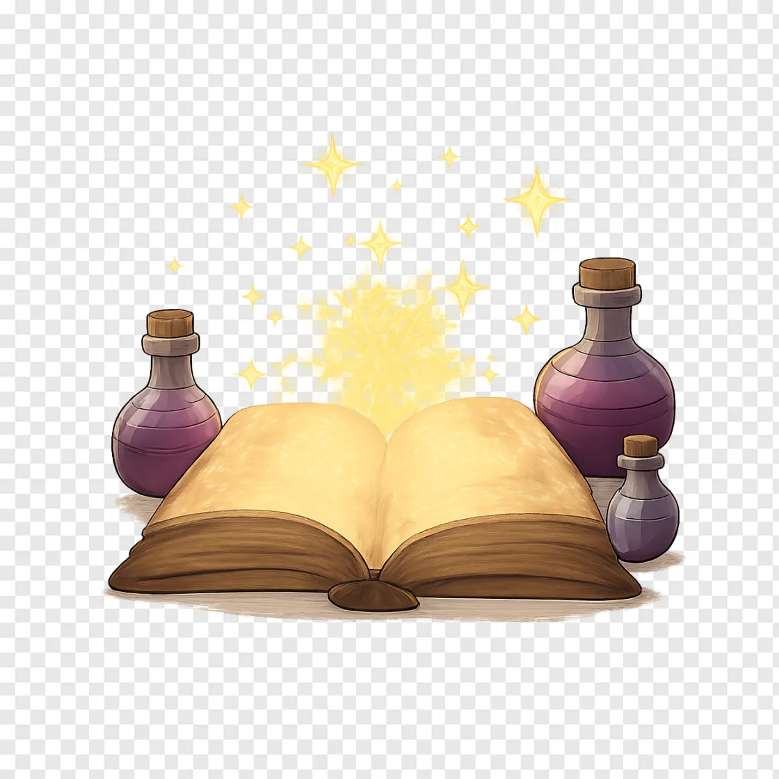 Magical Spell Book And Potion Bottle PNG