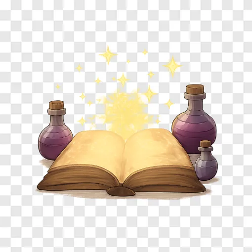 Magical Spell Book And Potion Bottle PNG