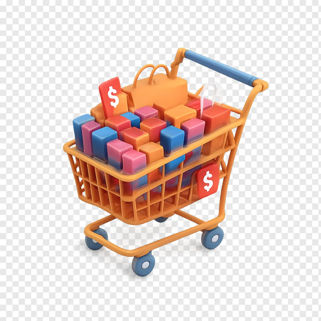 Shopping Cart And Discount Tags PNG Transparent Background