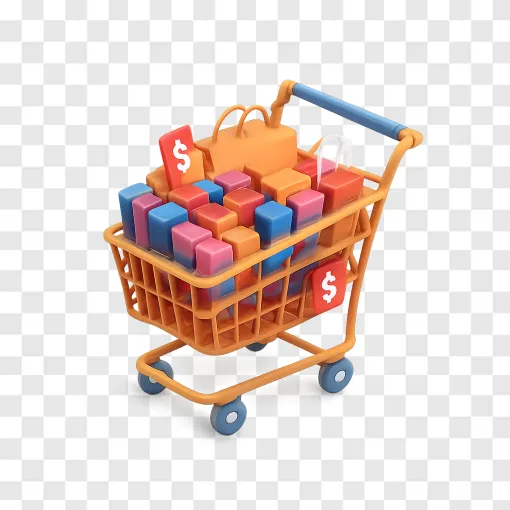 Shopping Cart And Discount Tags PNG Transparent Background