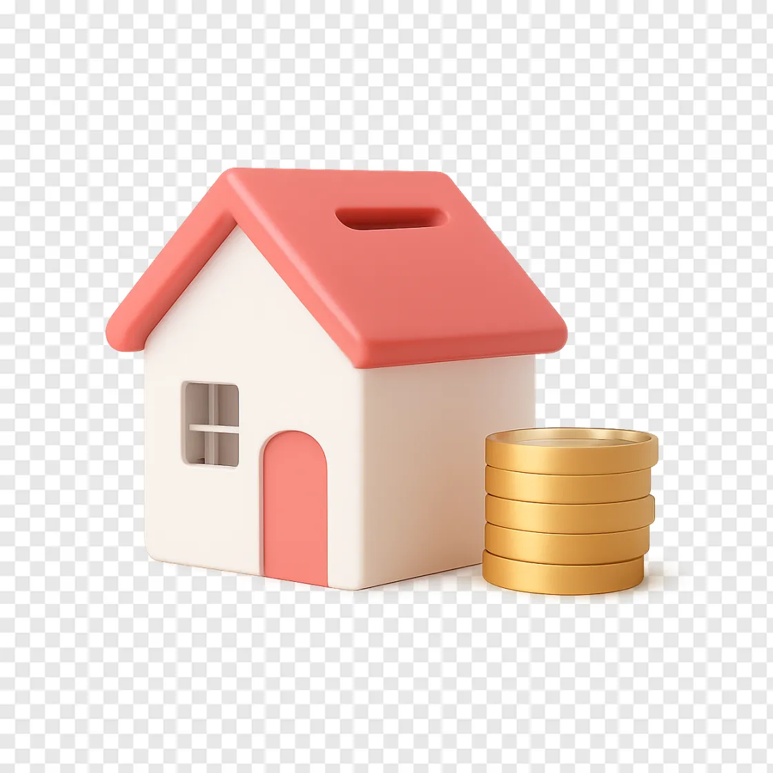 First Home Savings PNG: House And Coins Graphic