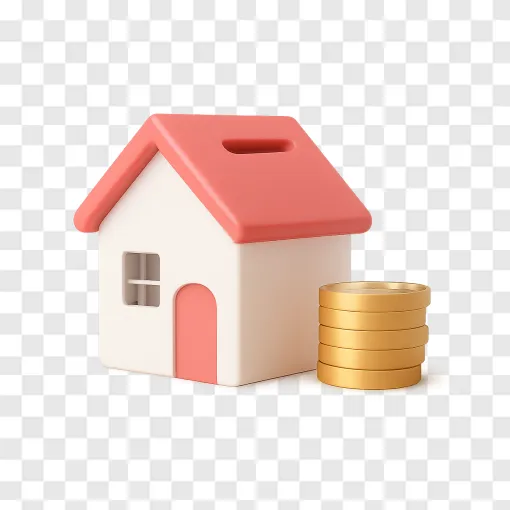 First Home Savings PNG: House And Coins Graphic