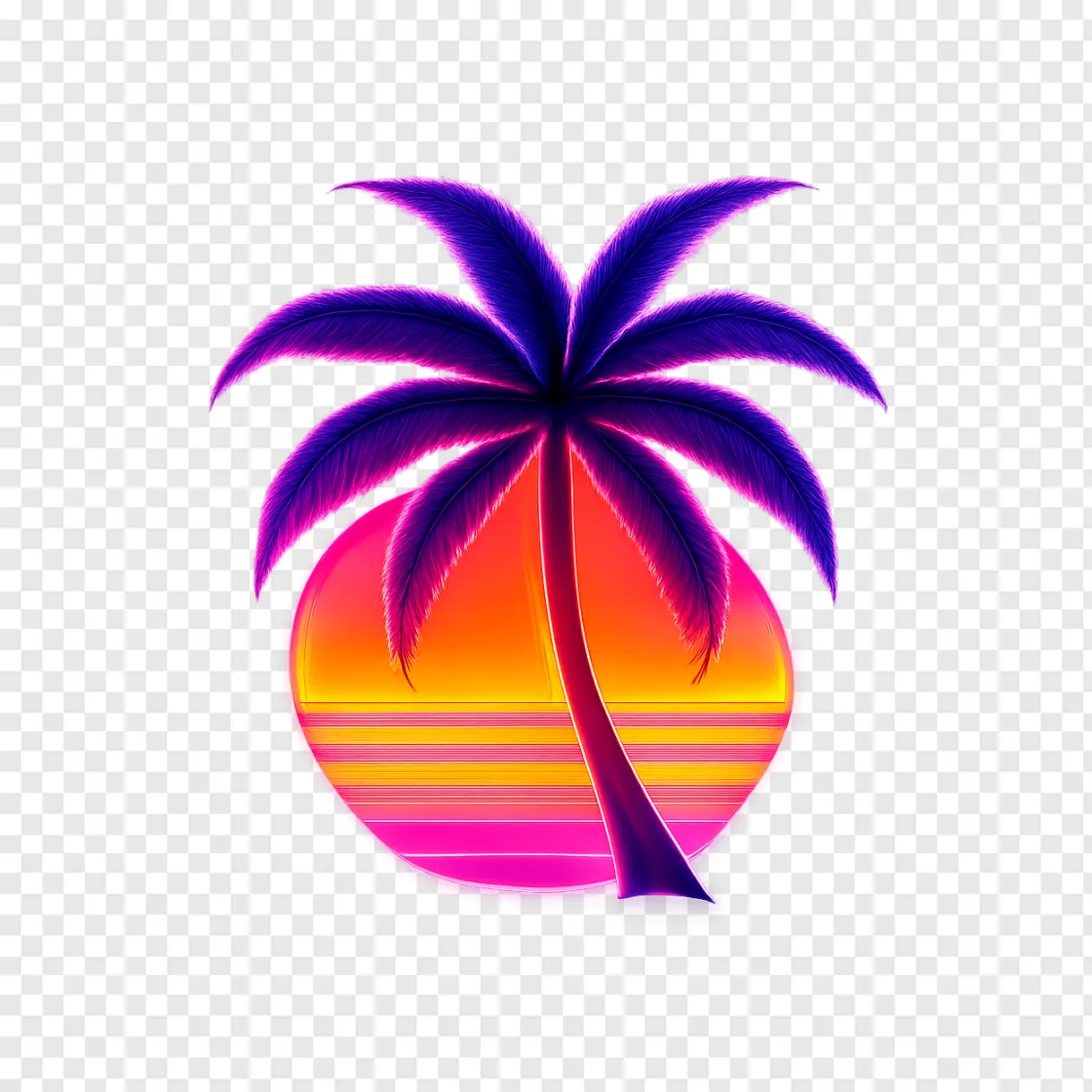 Tropical Palm Tree Neon PNG Image For Gaming Design
