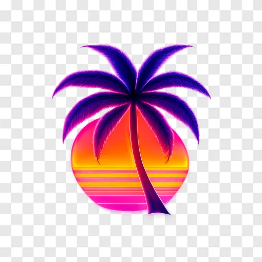 Tropical Palm Tree Neon PNG Image For Gaming Design